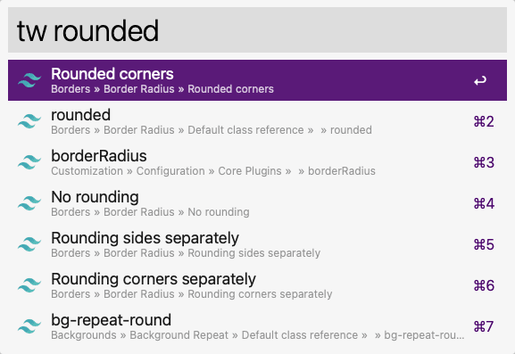 Tailwind Docs workflow for Alfred